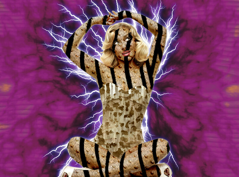 woman with animal print and lightning