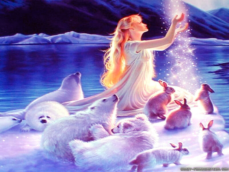 Woman with Animals — Blue, Serene