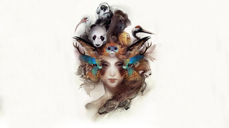 woman with animals on head