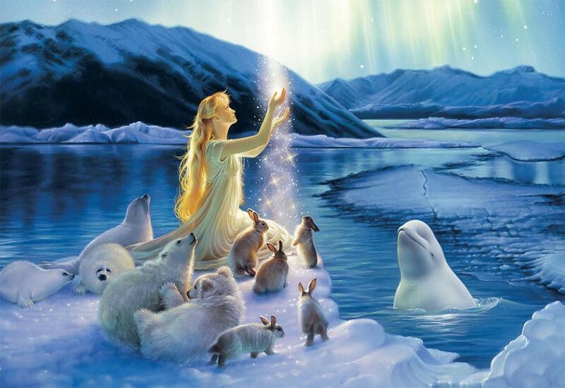 Woman with Animals on Ice