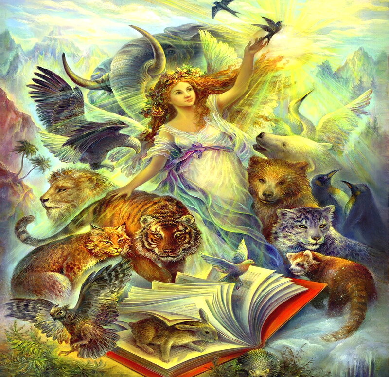 Woman with Animals — Yellow