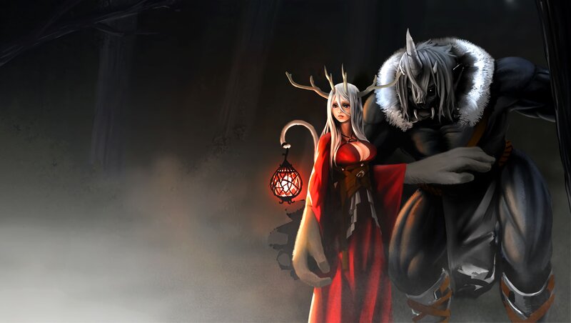 Woman with Antlers and Beast
