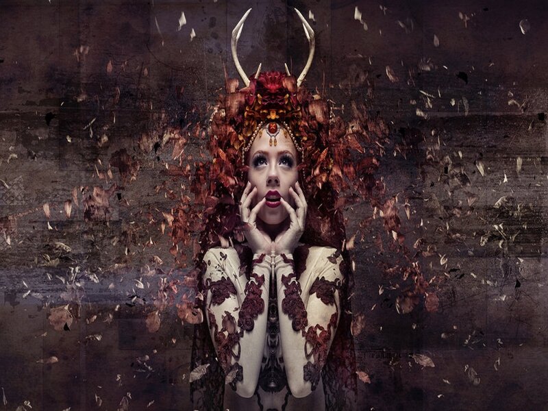 Woman with Antlers and Flowers