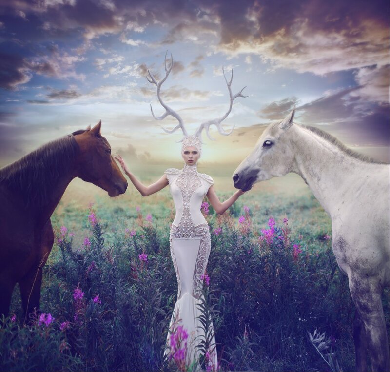 Woman with Antlers and Horses