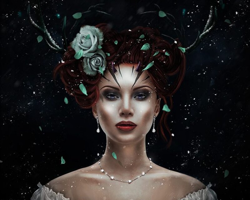 Woman with Antlers and Roses