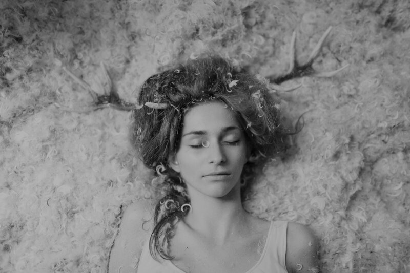 Woman with Antlers — Black, Serene