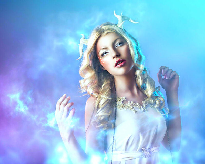 Woman with Antlers — Blue, Ethereal