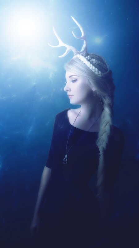 Woman with Antlers — Blue, Serene