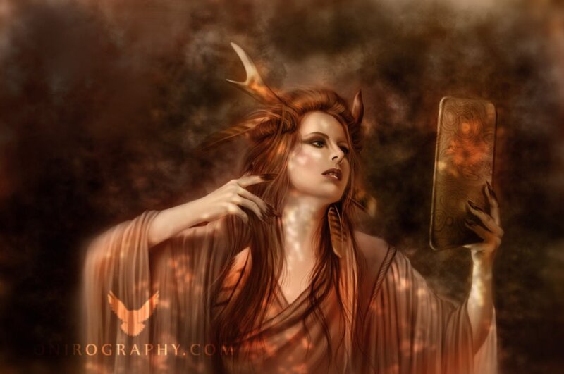 Woman with Antlers — Brown, Dramatic