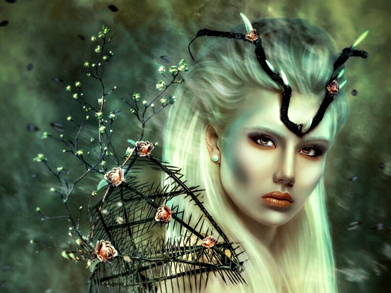 Woman with Antlers — Green, Mystical