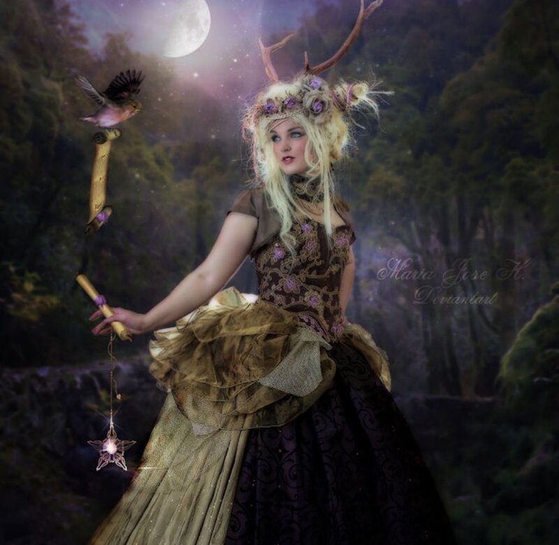 Woman with Antlers in Forest — Purple