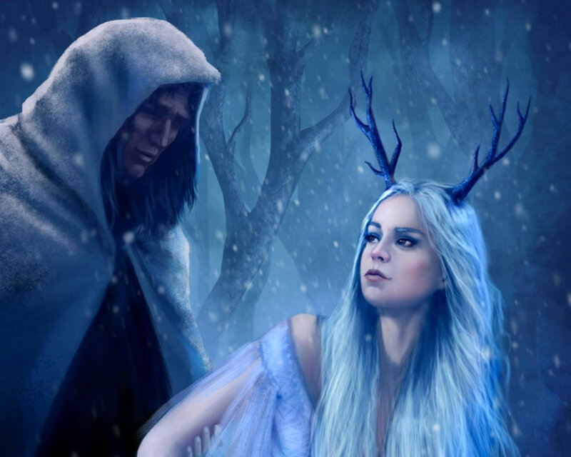 Woman with Antlers in Snow