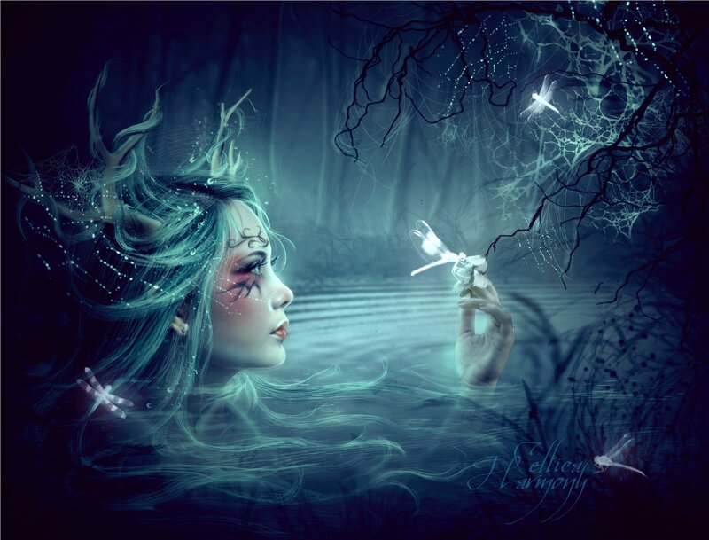Woman with Antlers in Water
