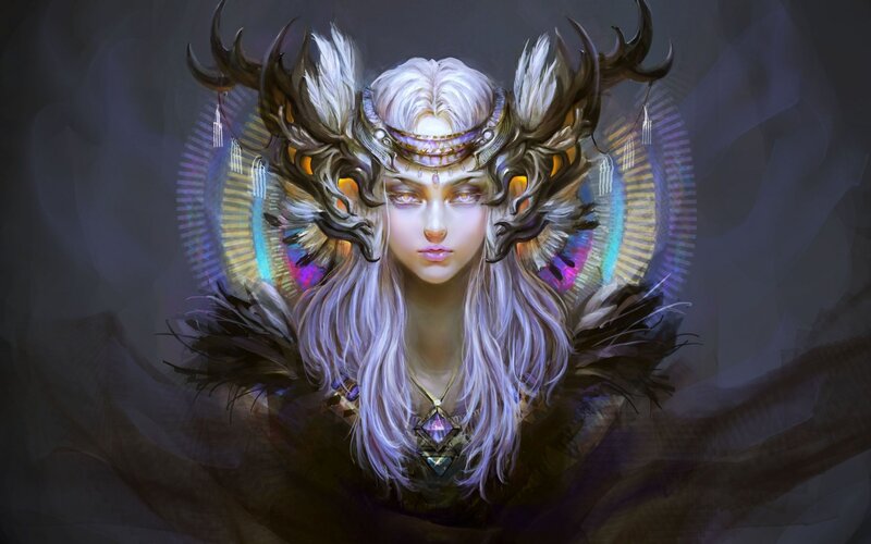Woman with Antlers — White, Dramatic