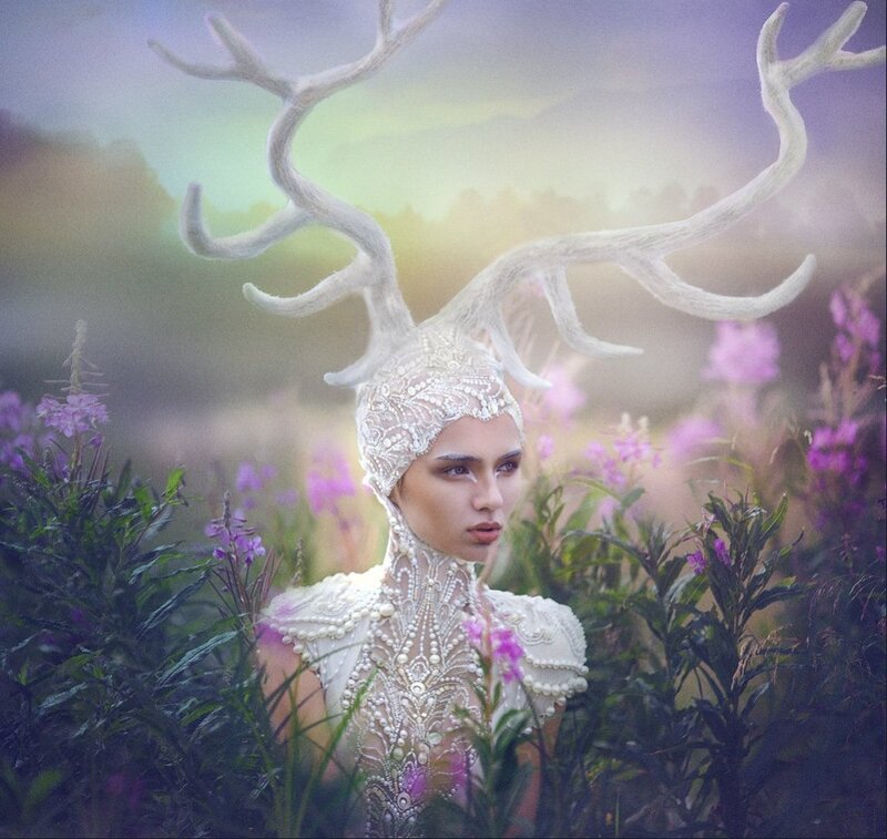 Woman with Antlers — White, Ethereal