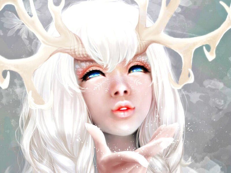 Woman with Antlers — White, Ethereal, Winter