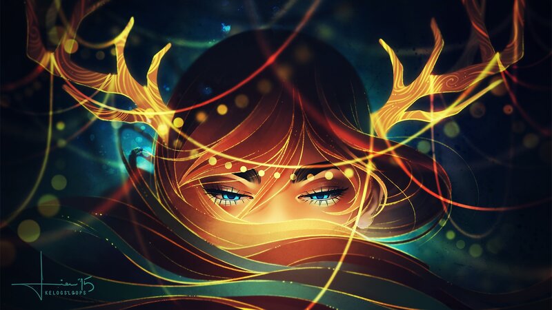 Woman with Antlers — Yellow, Dramatic