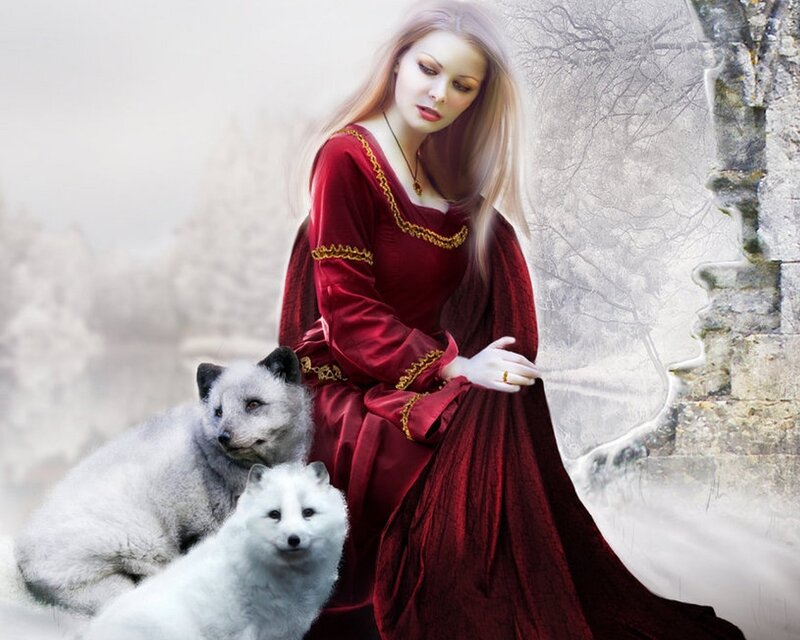 Woman with Arctic Foxes