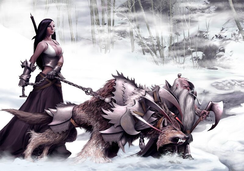 Woman with Armored Wolf