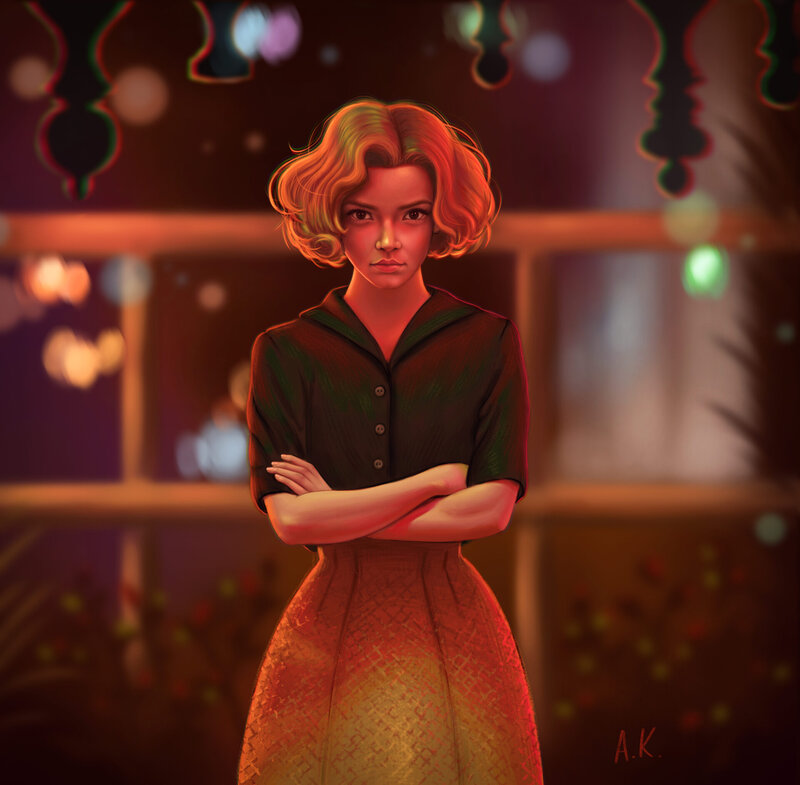 Woman with Arms Crossed — Red, Dramatic