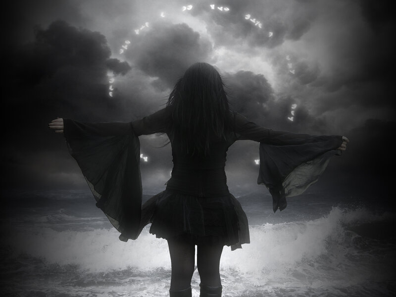 Woman with Arms Outstretched — Black, Dramatic