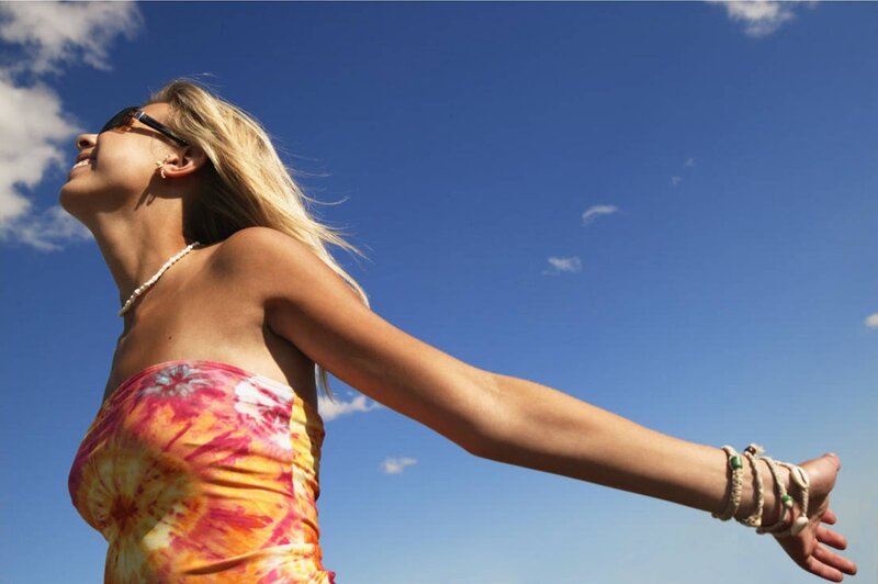 Woman with Arms Outstretched — Blue, Serene