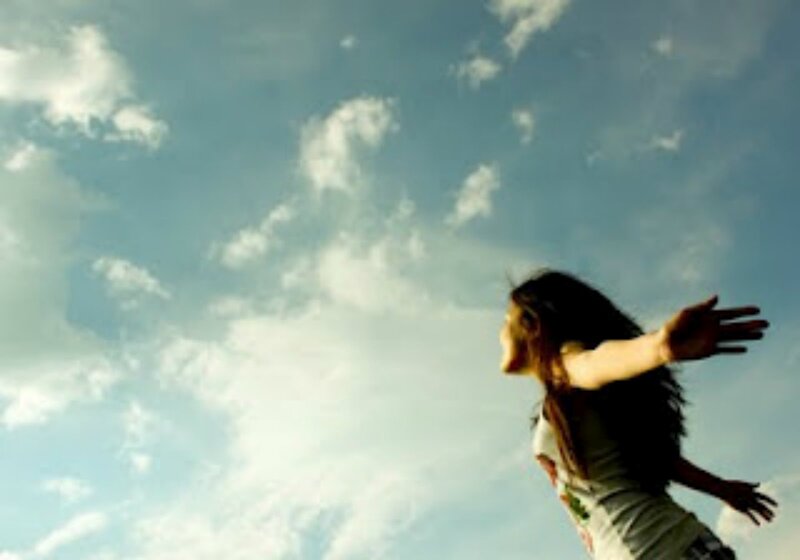Woman with Arms Outstretched — Blue