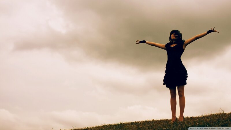 Woman with Arms Outstretched — Gray, Dramatic, Photograph