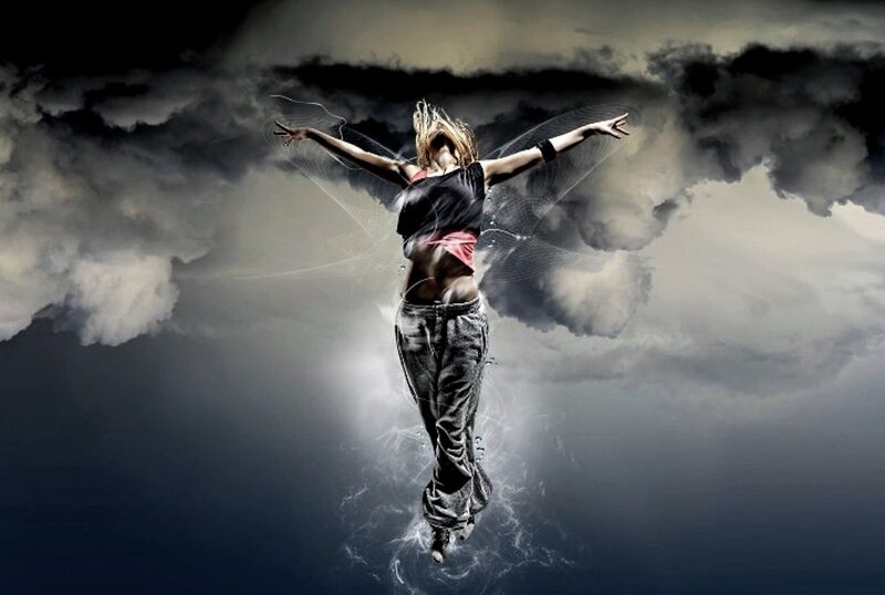 Woman with Arms Outstretched — Gray, Dramatic