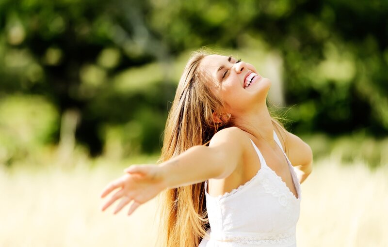 Woman with Arms Outstretched — White, Joyful