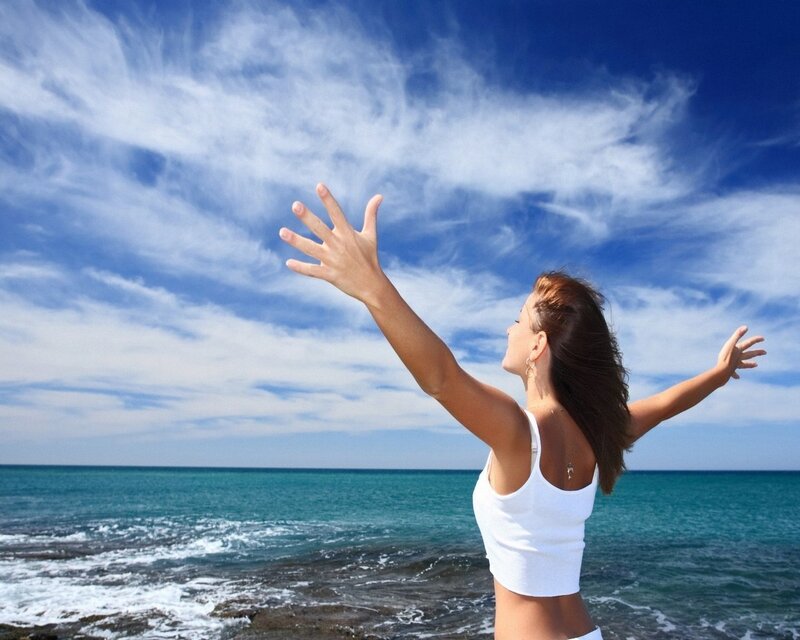 Woman with Arms Raised — Blue, Serene