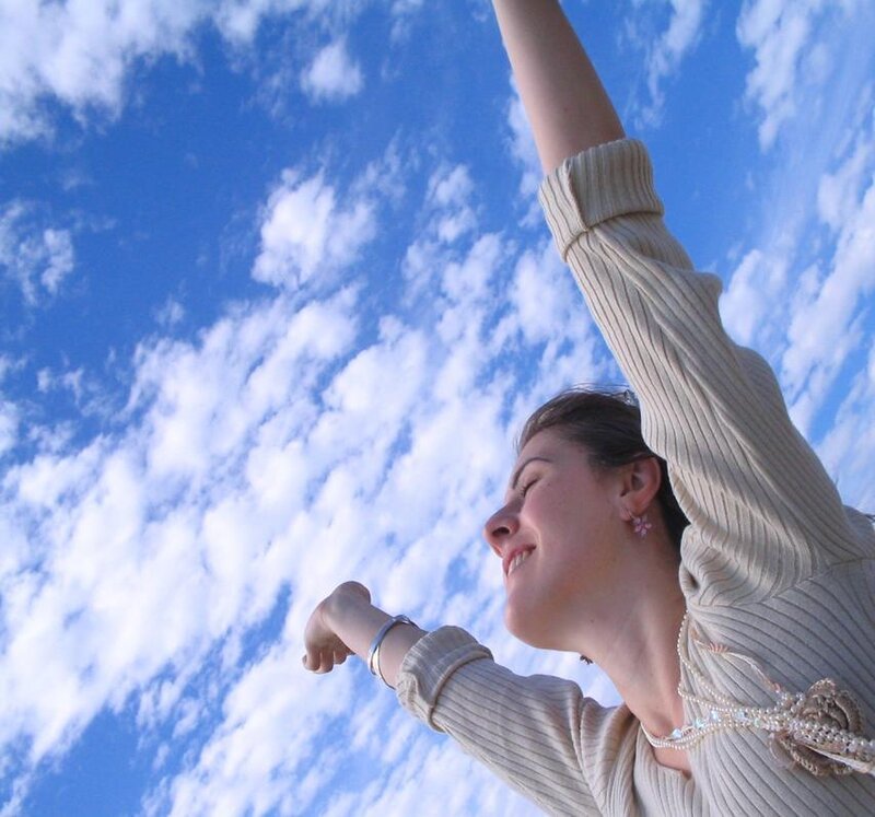 Woman with Arms Raised — Blue