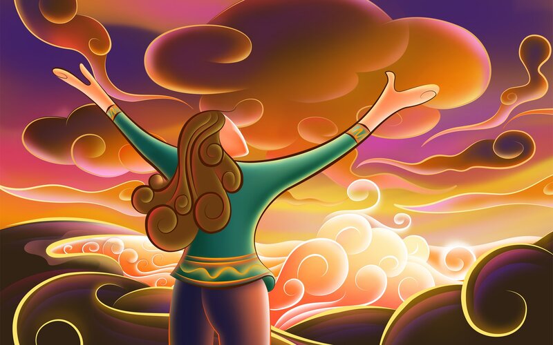 Woman with Arms Raised — Orange