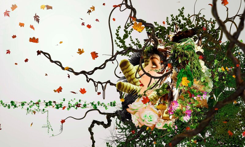 woman with autumn foliage