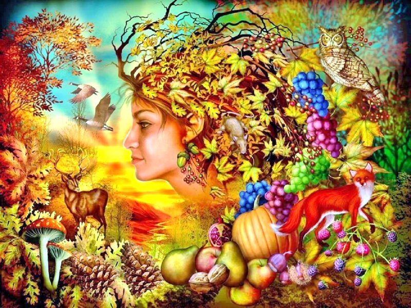 Woman with Autumn Foliage — Yellow