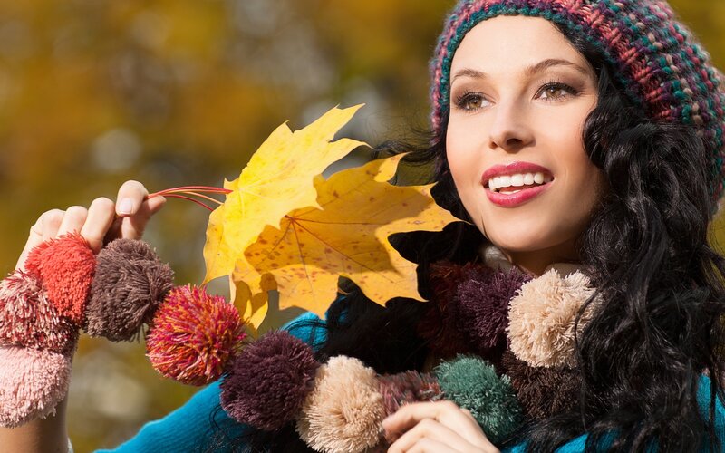 Woman with Autumn Leaf — Yellow, Serene