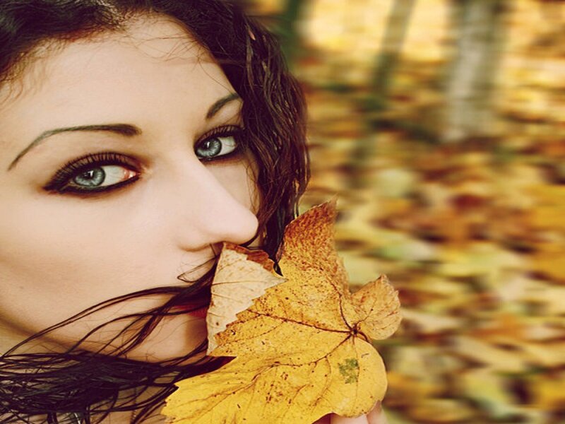 Woman with Autumn Leaf — Yellow
