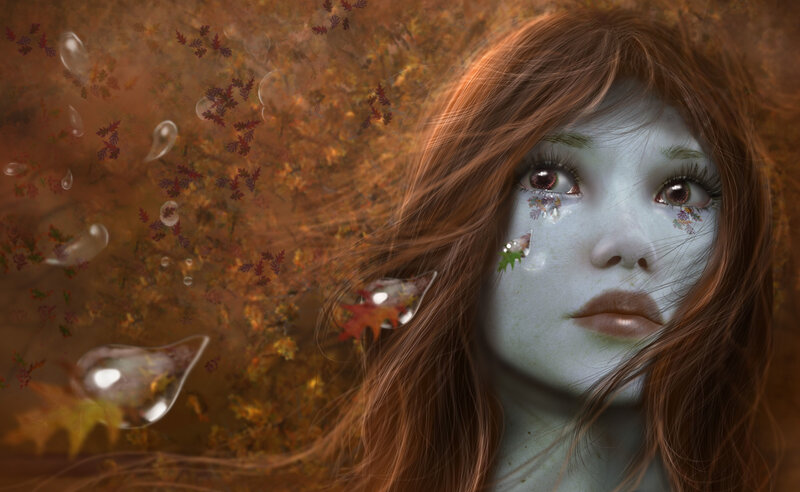 woman with autumn leaves
