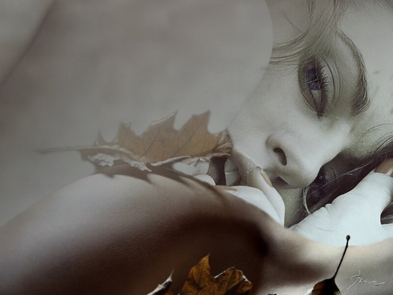 woman with autumn leaves