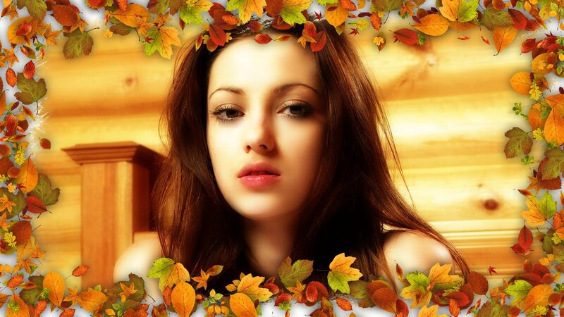 woman with autumn leaves