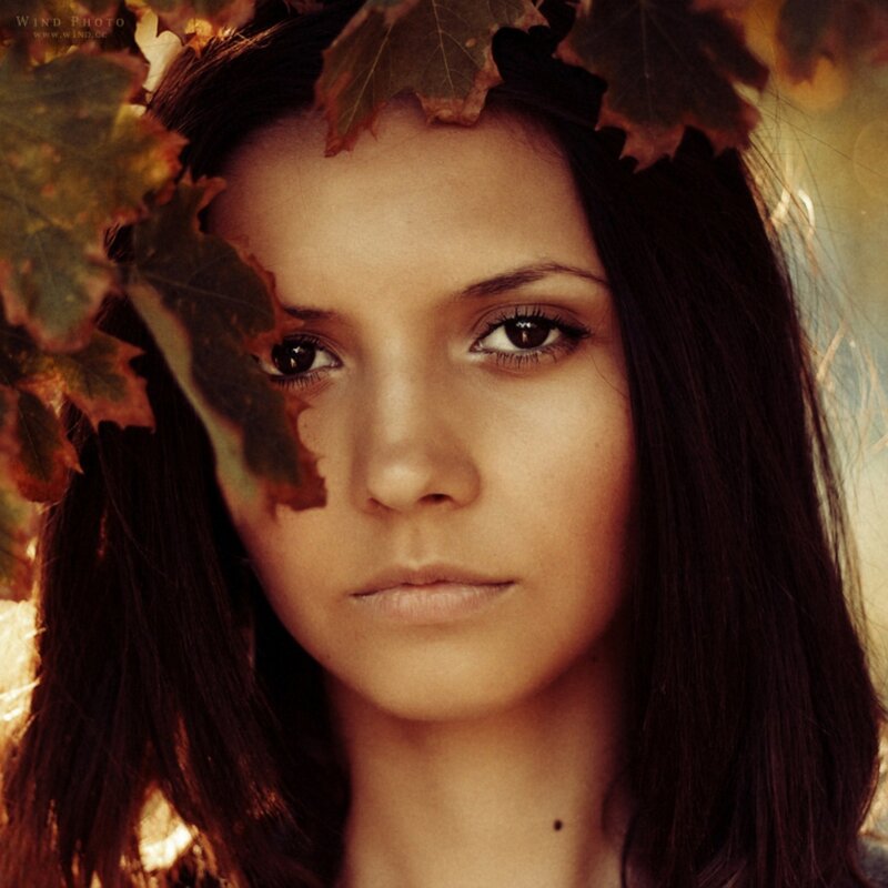woman with autumn leaves