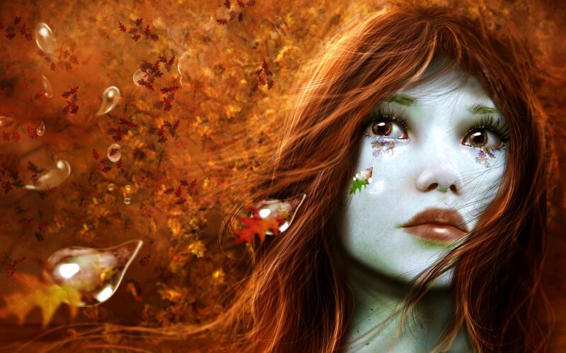 woman with autumn leaves