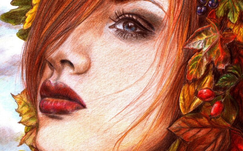 woman with autumn leaves
