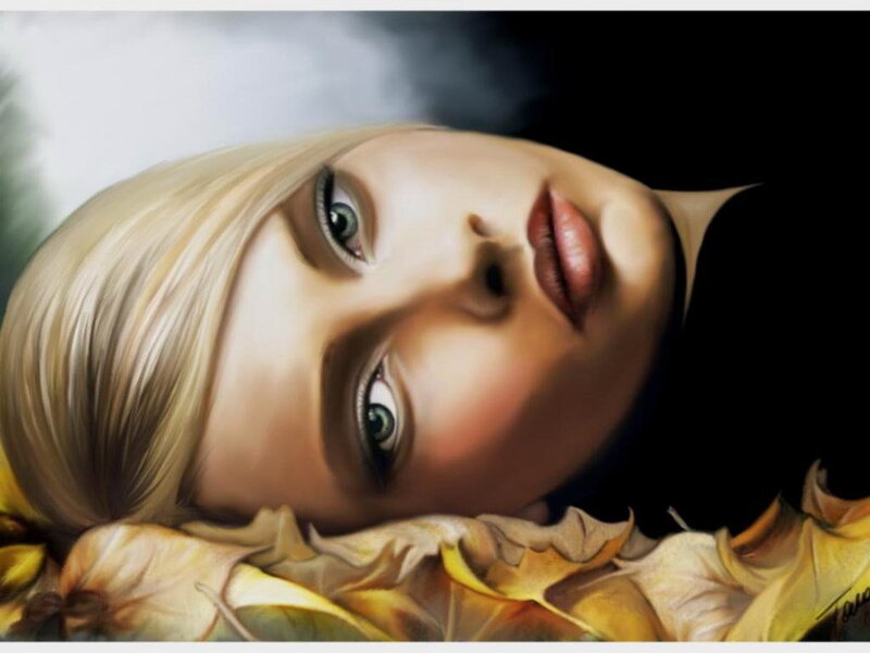 woman with autumn leaves