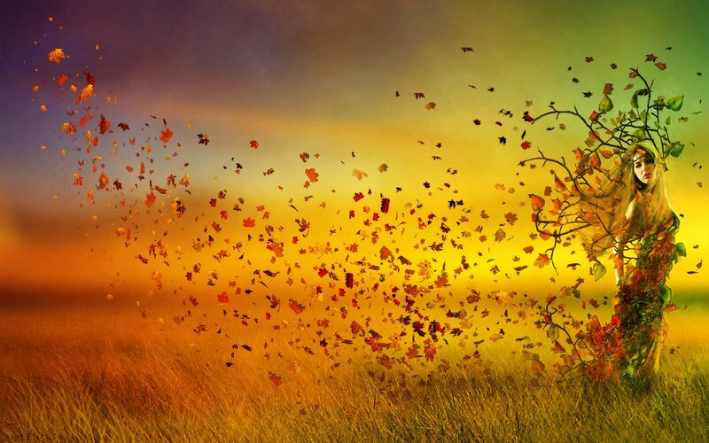 woman with autumn leaves