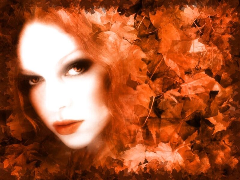 woman with autumn leaves