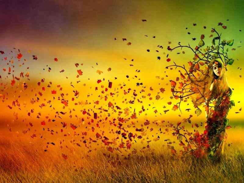 woman with autumn leaves