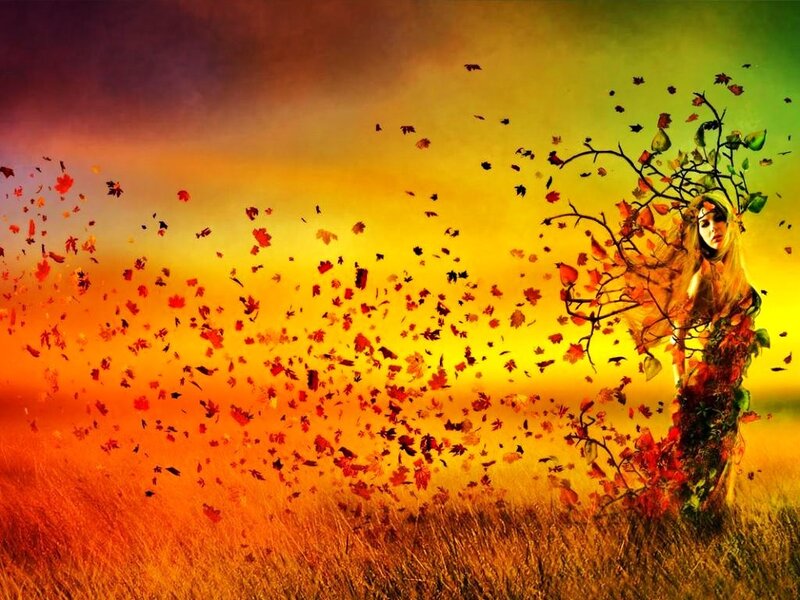 woman with autumn leaves