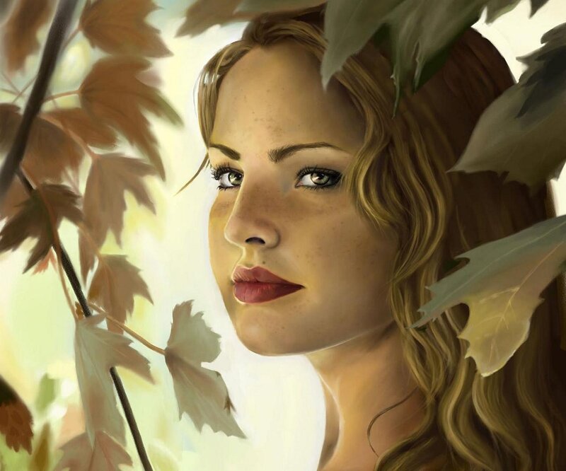 woman with autumn leaves