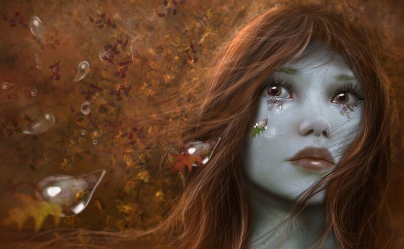 woman with autumn leaves
